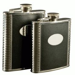 Other Deluxe Leather-Bound Captive-Top Pocket Flask - 8 Oz