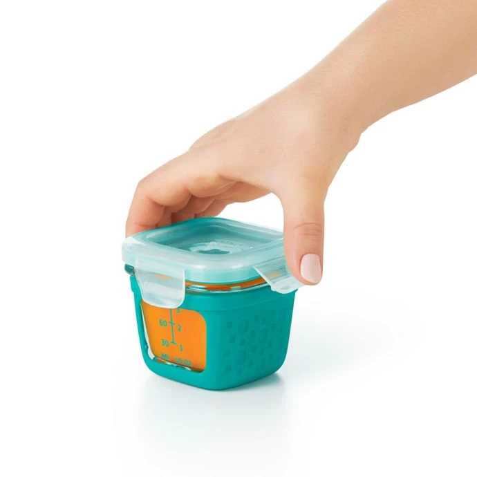 OXO Tot Baby & Toddler OXO Tot 4 Oz. Glass Baby Food Storage Blocks With Silicone Sleeves In Teal (Set Of 4) 7 OXO Tot Baby & Toddler OXO Tot 4 Oz. Glass Baby Food Storage Blocks With Silicone Sleeves In Teal (Set Of 4)