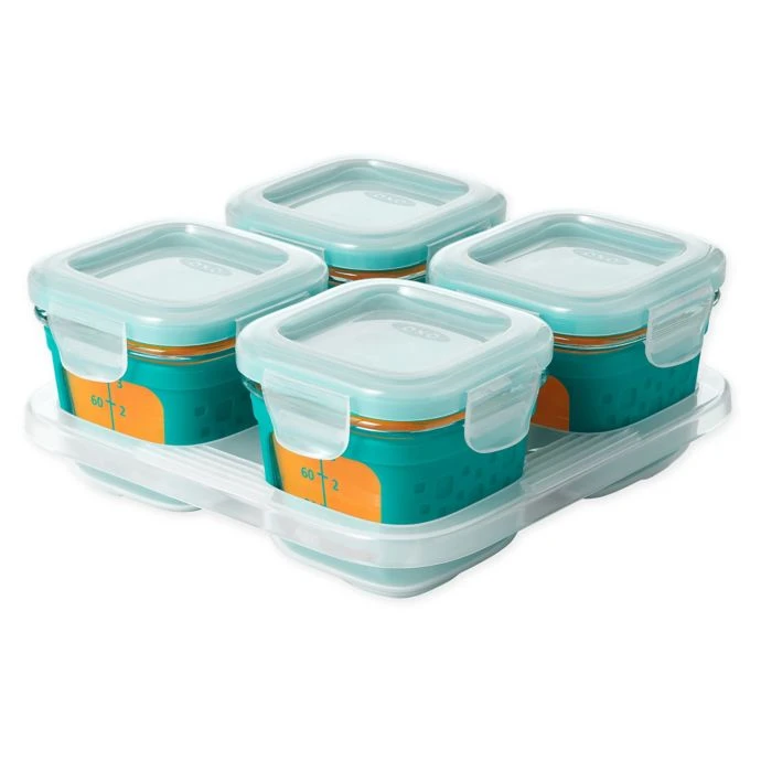 OXO Tot Baby & Toddler OXO Tot 4 Oz. Glass Baby Food Storage Blocks With Silicone Sleeves In Teal (Set Of 4) 1 OXO Tot Baby & Toddler OXO Tot 4 Oz. Glass Baby Food Storage Blocks With Silicone Sleeves In Teal (Set Of 4)