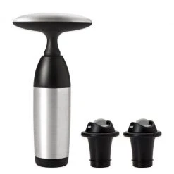 OXO SteeL Vacuum Wine Preserver With 2 Stoppers Cook With OXO