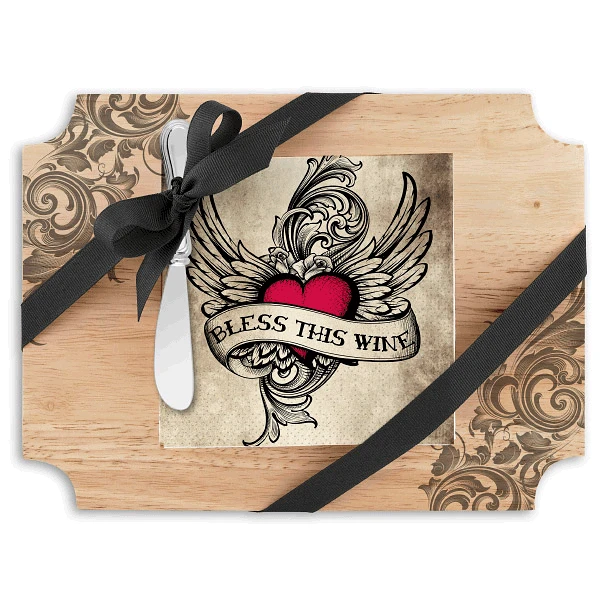 Epic Products Wine Bottle Accessories Bless This Wine Wood Cutting Board & Napkin Gift Set 1 Epic Products Wine Bottle Accessories Bless This Wine Wood Cutting Board & Napkin Gift Set