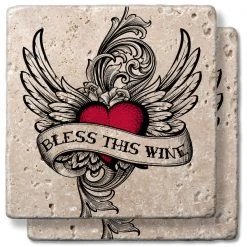 Epic Products Winged Heart Stone Coaster Set Wine Glass Accessories