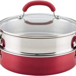 Rachael Ray Create Delicious Nonstick Multi-Pot/Steamer Set, 3 Piece, Red Shimmer