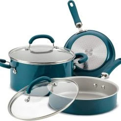 Rachael Ray Create Delicious Nonstick Cookware Pots And Pans Set, 13 Piece, Teal Shimmer