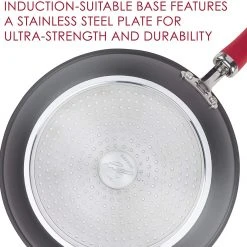 Rachael Ray Create Delicious Hard Anodized Nonstick Cookware Pots And Pans Set, 11 Piece, Gray With Red Handles
