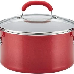 Rachael Ray Create Delicious Nonstick Stock Pot/Stockpot With Lid - 6 Quart, Red Shimmer