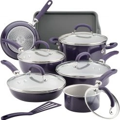 Rachael Ray Create Delicious Nonstick Cookware Pots And Pans Set, 13 Piece, Purple Shimmer