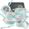 Rachael Ray Create Delicious Nonstick Cookware Pots And Pans Set, 13 Piece, Light Blue Shimmer