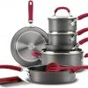 Rachael Ray Create Delicious Hard Anodized Nonstick Cookware Pots And Pans Set, 11 Piece, Gray With Red Handles