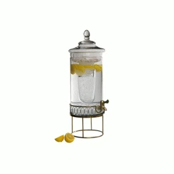 Artland 3 Gallon Kingston Glass Beverage Server With Ice Chiller- Antique Gold