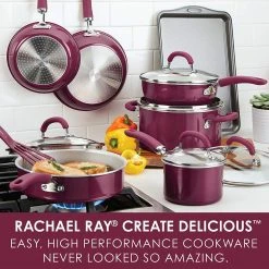 Rachael Ray Create Delicious Nonstick Cookware Pots And Pans Set, 13 Piece, Burgundy Shimmer