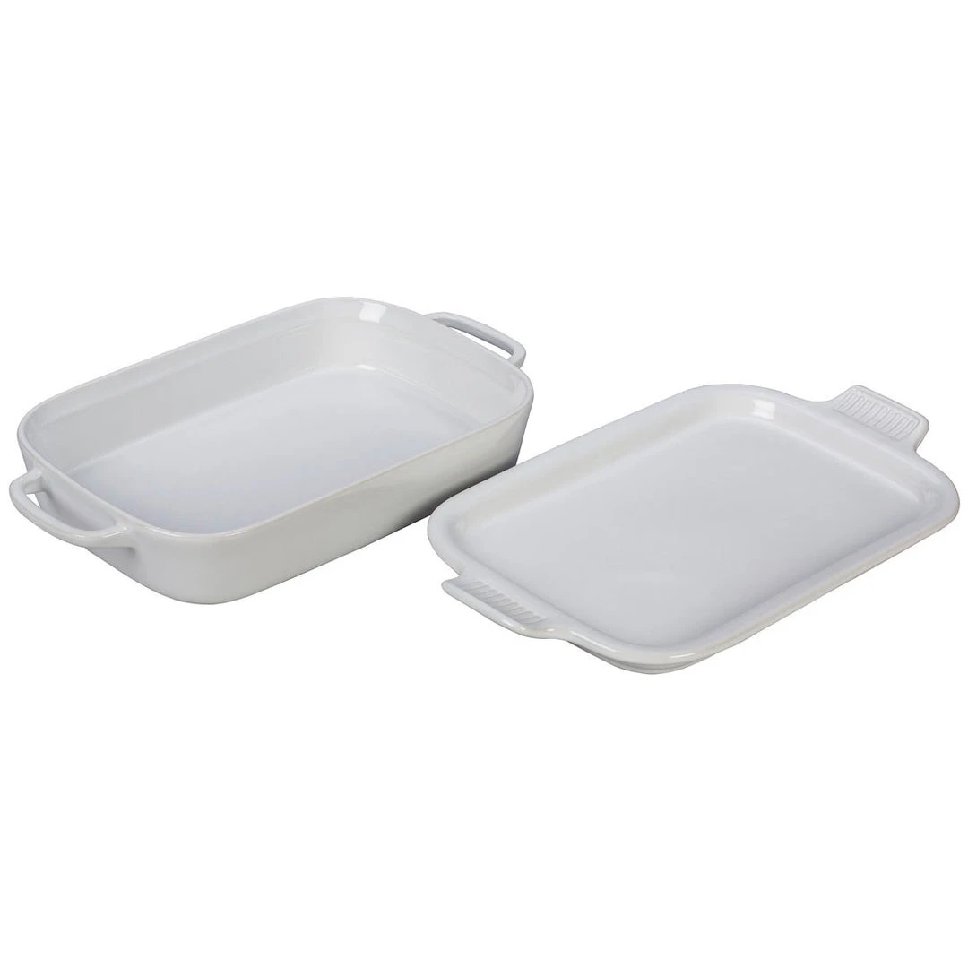 Le Creuset Bakeware Le Creuset 2.75 Quart Heritage Stoneware Rectangular Casserole With Platter Lid 6 Le Creuset Bakeware Le Creuset 2.75 Quart Heritage Stoneware Rectangular Casserole With Platter Lid