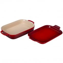 Le Creuset Bakeware Le Creuset 2.75 Quart Heritage Stoneware Rectangular Casserole With Platter Lid