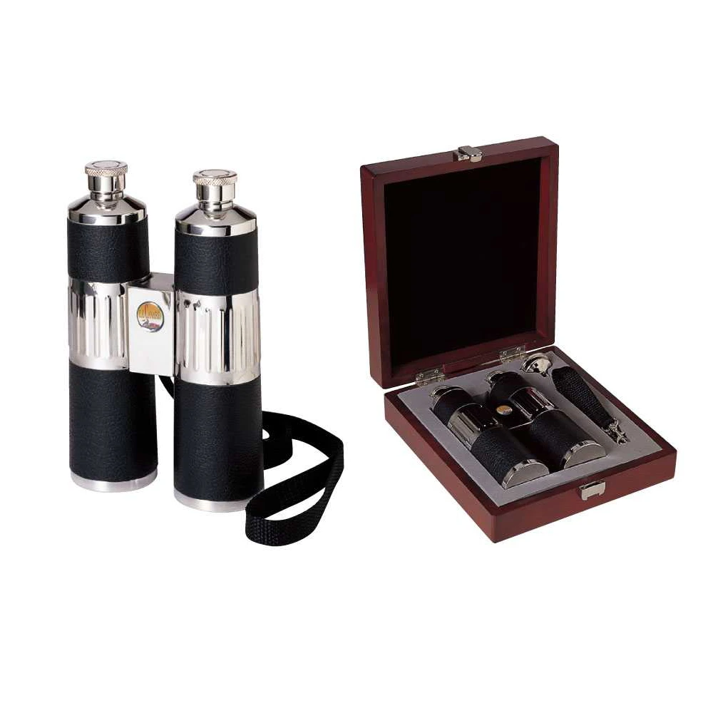 Other Flasks Binoculars Flask Set, Stainless Steel In Wood Box - 8 Oz 1 Other Flasks Binoculars Flask Set, Stainless Steel In Wood Box - 8 Oz