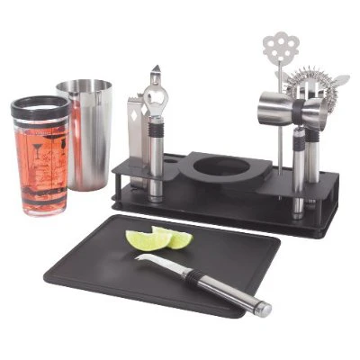 Oggi 10 Piece Bar Set With Rectangular Stand Bar/Cocktail Sets 1 Oggi 10 Piece Bar Set With Rectangular Stand Bar/Cocktail Sets