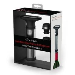 Wine Preservation Metrokane Rabbit Stainless Steel Wine Preserver (Vacuum Pump With 2 Stoppers)