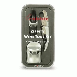 Metrokane Zippity Rabbit 3-Piece Silver Wine Tool Kit Waiter Style Corkscrews