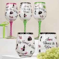 Epic Products Sip, Swirl & Shop Hand-Decorated Wine Glass 5 Epic Products Sip, Swirl & Shop Hand-Decorated Wine Glass