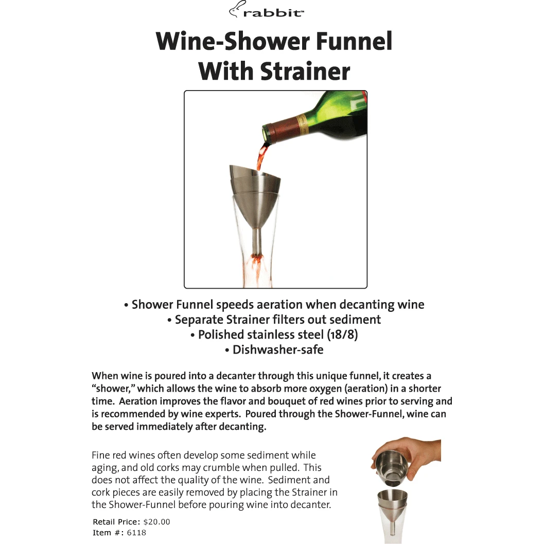 Metrokane Rabbit Wine Shower Funnel Wine Strainer 4 Metrokane Rabbit Wine Shower Funnel Wine Strainer