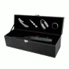 True Fabrications Black Faux Leather Single Bottle Accessory Gift Set