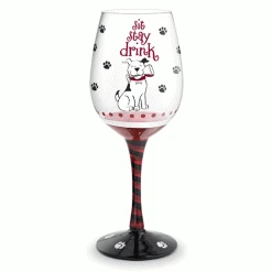 Epic Products Sit... Stay... Drink! Hand-Decorated Wine Glass Decorated Painted Glassware