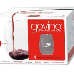 GoVino Top Rack Series Shatterproof Stemless Glasses, Dishwasher Safe, Set Of 4